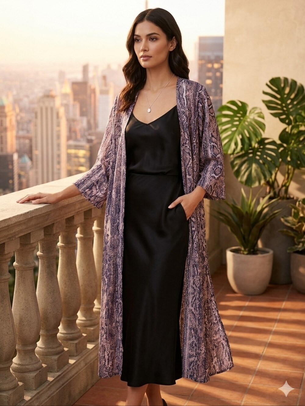 Jessica Simpson Anaconda Blakley Purple Snakeskin Kimono Size Small